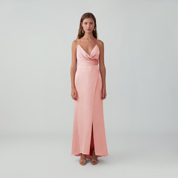 pale peach draped side slit gown from Fame and Partners, never worn, NWT - Picture 2 of 8
